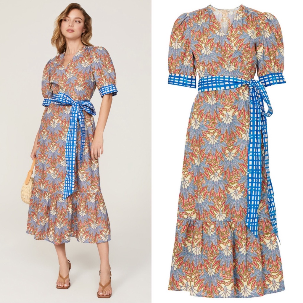Marie Oliver Rhett Floral Gingham Printed Cotton Midi Wrap Size Xs Multi
